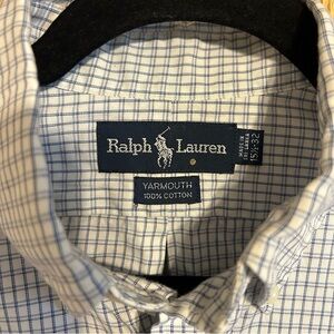 Polo‎ Ralph Lauren Dress Shirt Mens 15.5x32  Blue & White Plaid Button Up Pony